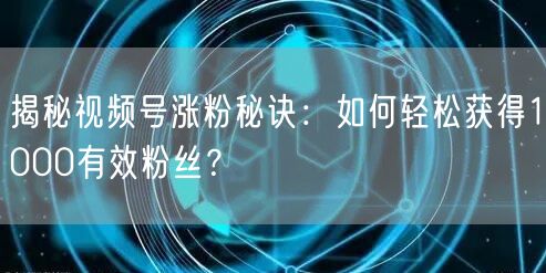 揭秘视频号涨粉秘诀：如何轻松获得1000有效粉丝？