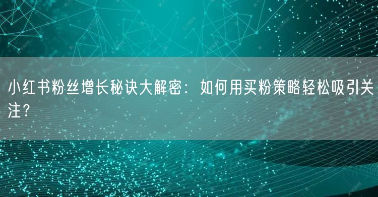小红书粉丝增长秘诀大解密：如何用买粉策略轻松吸引关注？