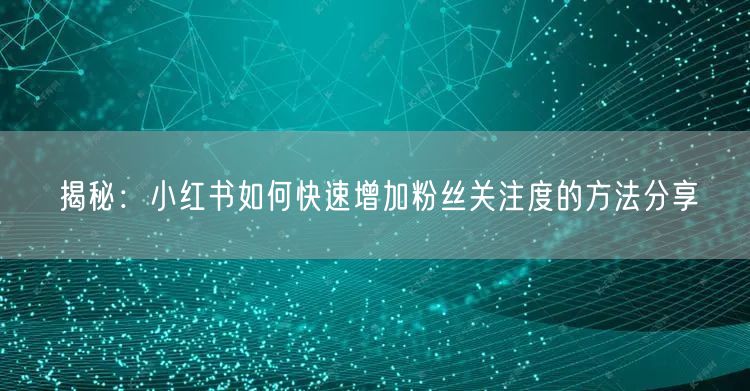 揭秘：小红书如何快速增加粉丝关注度的方法分享