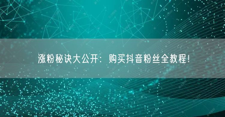 涨粉秘诀大公开：购买抖音粉丝全教程！