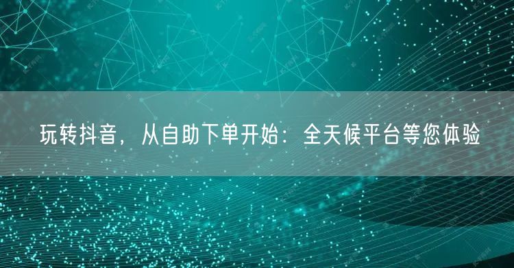 玩转抖音，从自助下单开始：全天候平台等您体验
