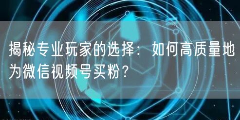 揭秘专业玩家的选择：如何高质量地为微信视频号买粉？