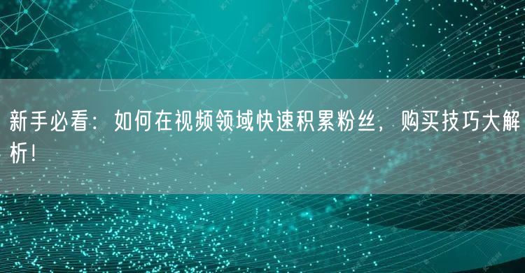 新手必看：如何在视频领域快速积累粉丝，购买技巧大解析！