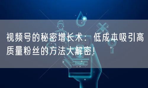 视频号的秘密增长术：低成本吸引高质量粉丝的方法大解密！