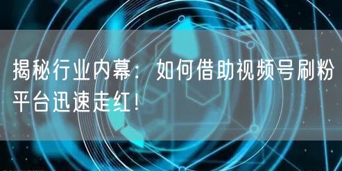 揭秘行业内幕：如何借助视频号刷粉平台迅速走红！