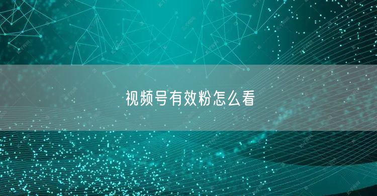 视频号有效粉怎么看