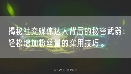 揭秘社交媒体达人背后的秘密武器：轻松增加粉丝量的实用技巧。