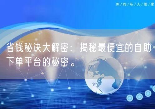 省钱秘诀大解密：揭秘最便宜的自助下单平台的秘密。