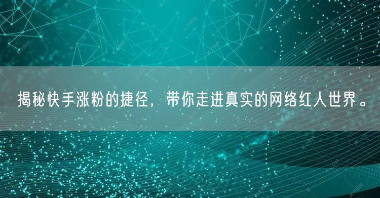 揭秘快手涨粉的捷径，带你走进真实的网络红人世界。